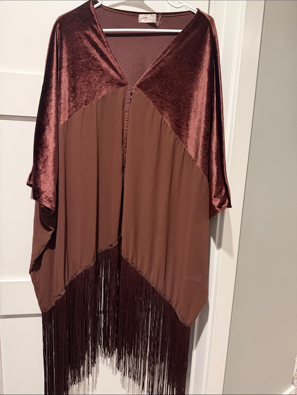 Free People Velvet & Fringe Open-Front Kimono